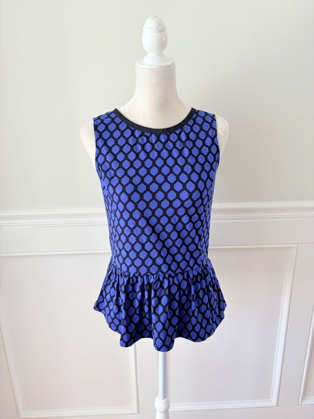 Banana Republic Blue & Black Peplum Tank Top Sleeveless Geometric Print Womens S